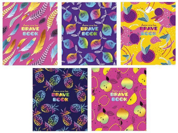 Зошит 12_арк. клітинка "Школярик" флуорфар +soft touch / Brave book, фото 1