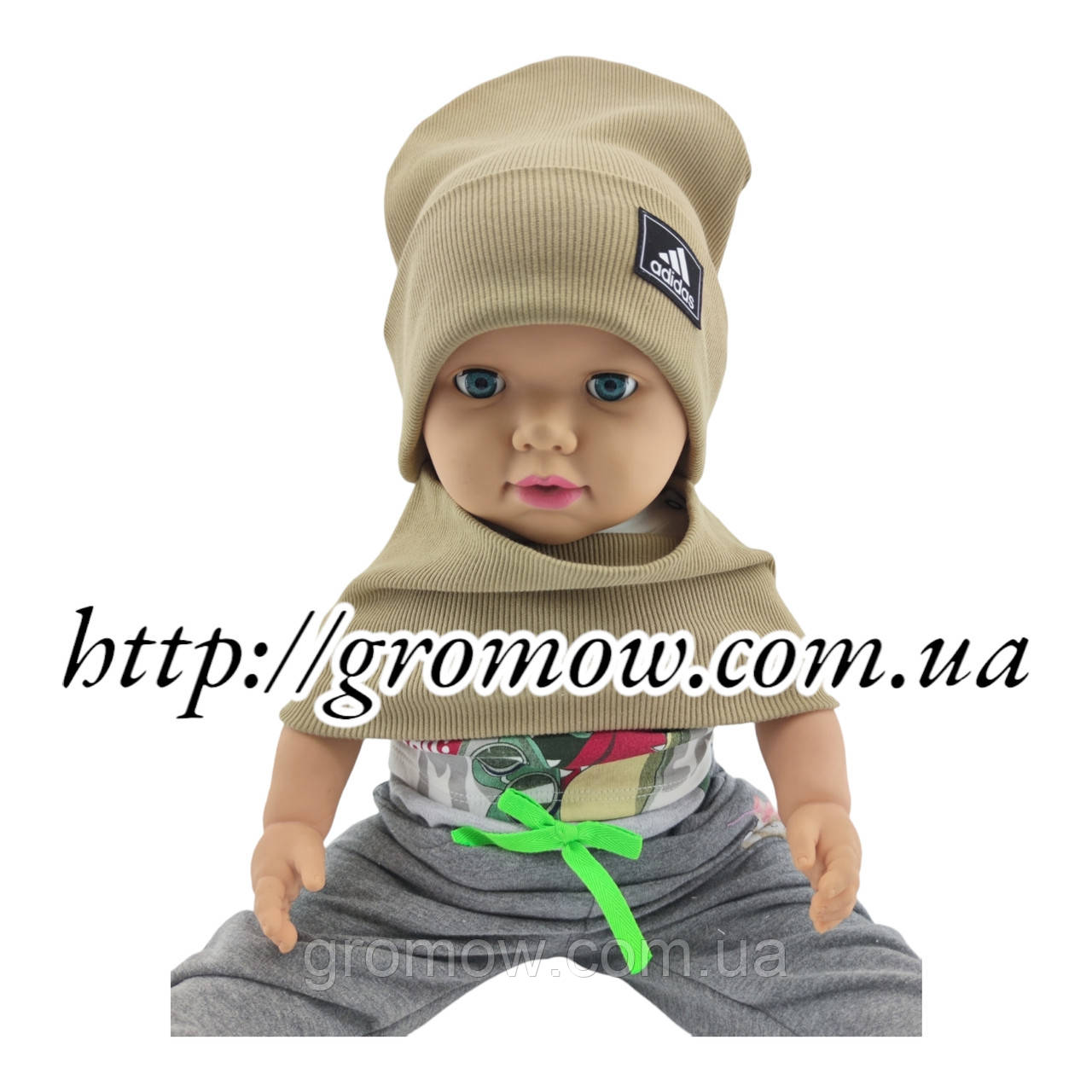 Оптом шапки 46, 48, 50, 52 і 54 трикотажна дитяча шапка з хомутом дитячі гурт (ОШ36269), фото 1