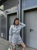 Стильный женский костюм из плащевки укороченная кофта с молнией на груди и шорты высокая посадка Dvk5632
