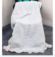 Покривало з помпонами дитяче CLBL04 Колір: блакитний.solve