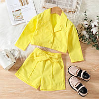 Детский желтый костюм для девочки: пиджак и шорты