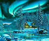 Набор Алмазная мозаика вышивка Полярное сияние Зимний пейзаж Северное сияние на подрамнике полная 5d 40х50