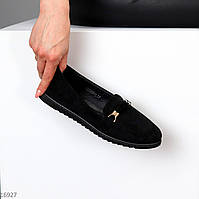 Замшеві жіночі чорні туфлі на низьких підборах, мокасини чорні, купити розмір 36 38