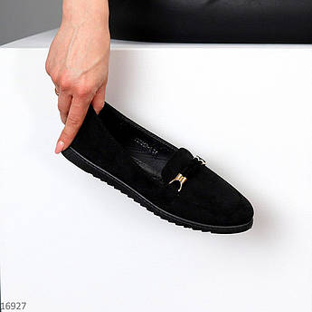 Замшеві жіночі чорні туфлі на низьких підборах, мокасини чорні розмір