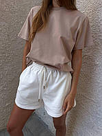 Удобный женский костюм футболка оверсайз и шорты премиум трикотаж Dld5634