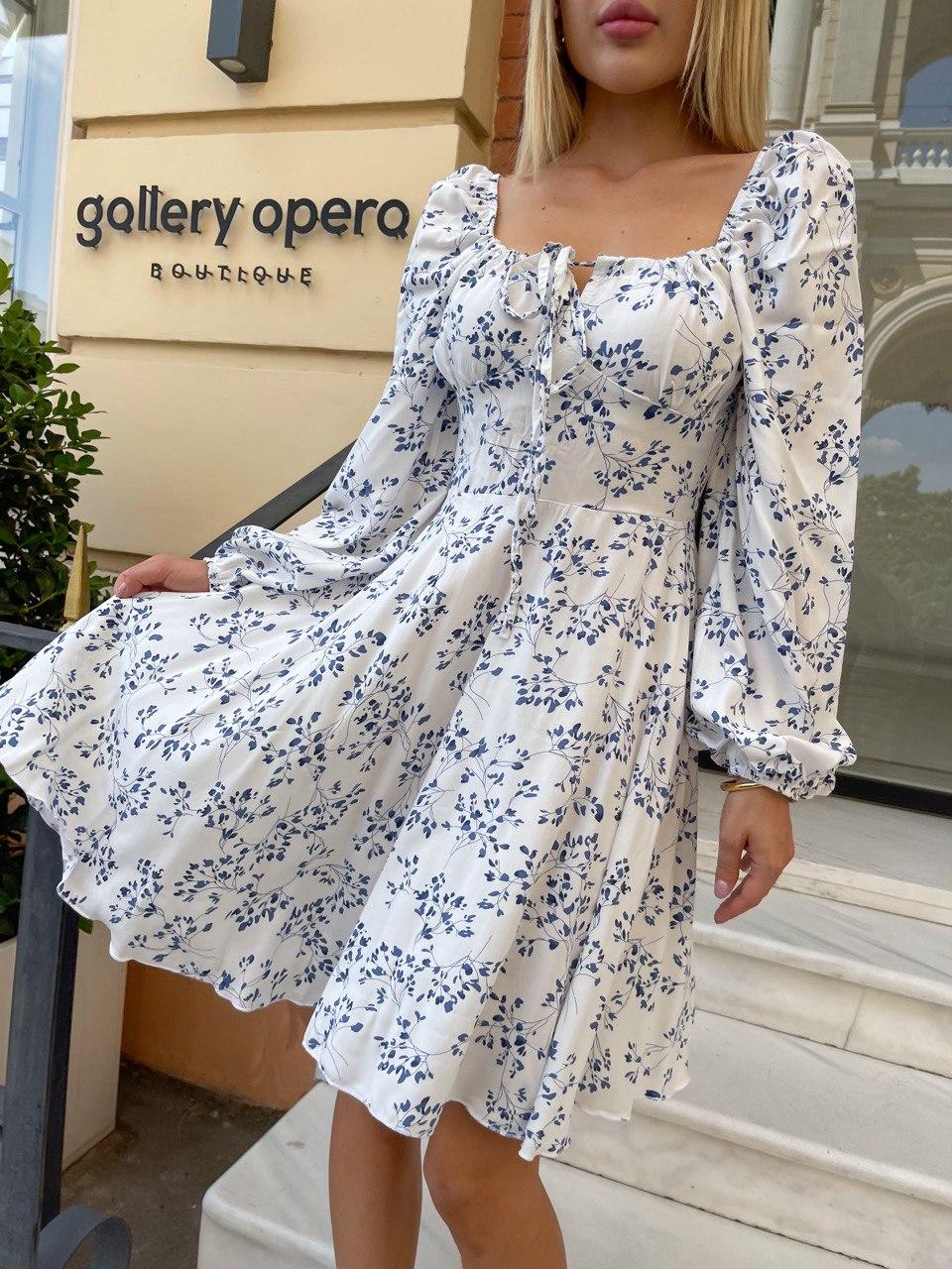 Женское нежное летнее платье из штапеля с цветочным принтом длина мини с длинным рукавом 42/44, Белый - фото 3 - id-p1898600089
