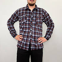Рубашка мужская зимняя в клетку на пуговице Рубаха теплая на байке Красный XL