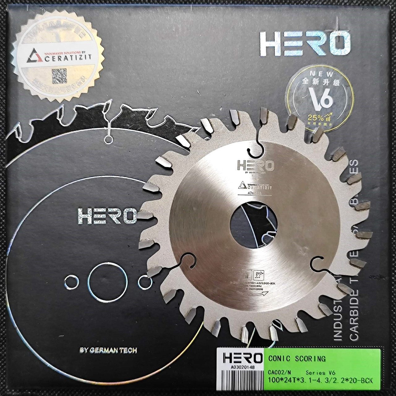 HERO Підрізна пила однокорпусна 100х3,1-4,3х20 мм 24 z для ДСП
