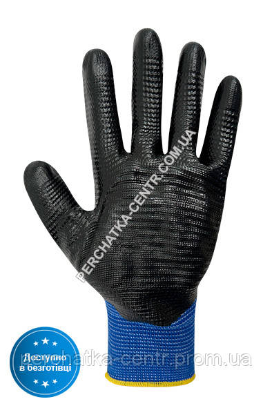 Перчатки синтетические синие с черным нитриловым покрытием, р.10 - фото 3 - id-p1898703785