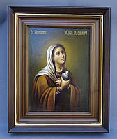 Ровный киот для иконы Святой Марии Магдалины с деревянной рамкой и золочёным штапиком.