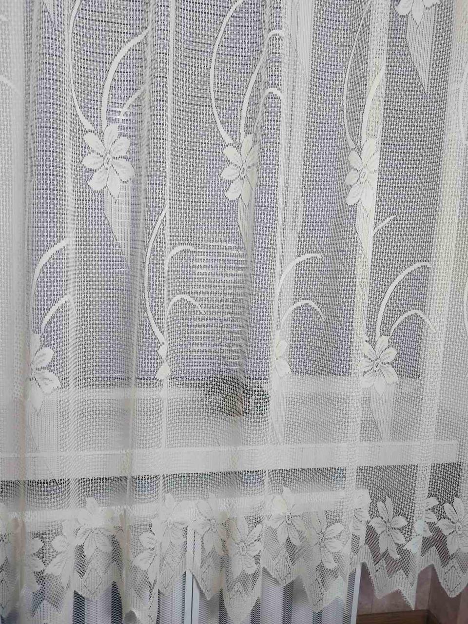 Кремовий тюль сітка з квітами. Висота 2 м