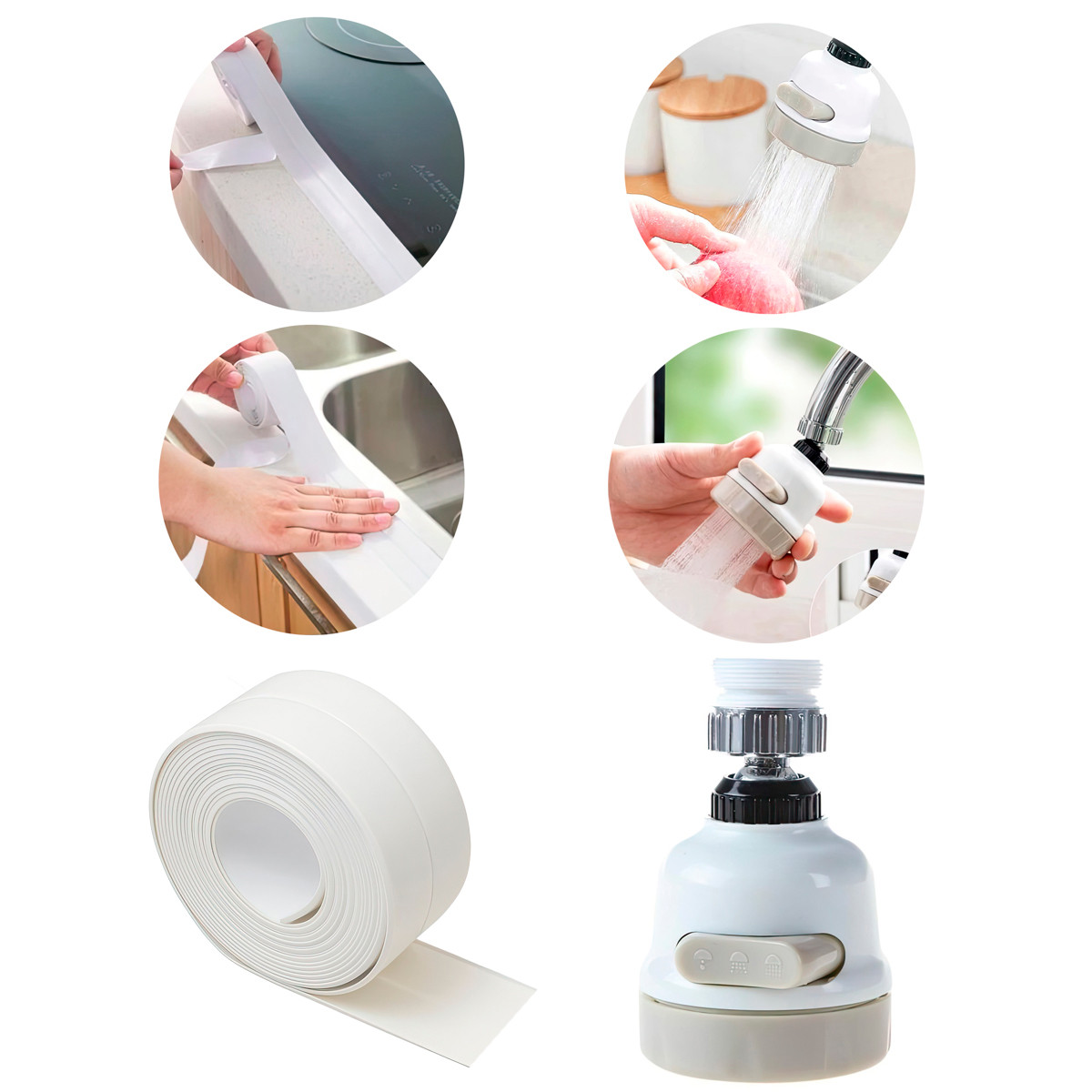 Комплект аератор для економії води Homegoods H23 та самоклеюча бордюрна стрічка Біла для ванної - кухні