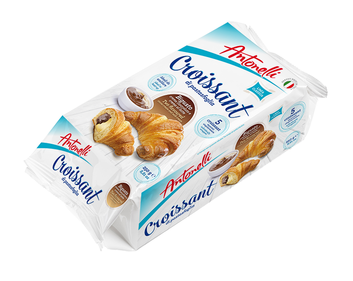 Круасани з шоколадно вершковою начинкою Antonelli Two Flavoured Milk Chocolate Croissant 250 g 5 шт, фото 1