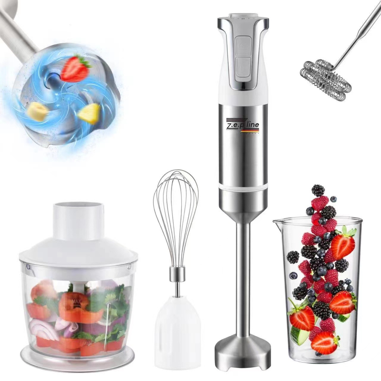 Потужний занурювальний блендер подрібнювач 5в1 Zepline 1500 ВТ Білий