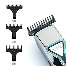 Професійна акумуляторна машинка тример для стриження волосся VGR V-008 3 знімні насадки, фото 3