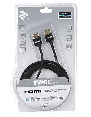 HDMI 2.0 - HDMI 2.0 кабель 3 метра для Монітора Ноутбука Телевізора Xbox PS5 2Е Чорний (2EW-1119-3m), фото 2