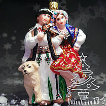 Скляна ялинкова іграшка Snegka Poland Гуцульська пара з собакою, фото 5