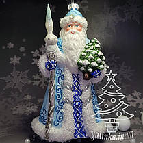 Скляна ялинкова іграшка Дід Мороз у блакитному Snegka Poland, фото 5
