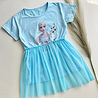Яркие летние платья на девочку с принцессой Эльзой Холодное Сердце дисней Голубой, 120