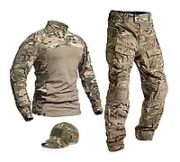 Тактическая военная форма multicam мультикам ЗСУ с наколенниками боевой костюм мультикам + кепка