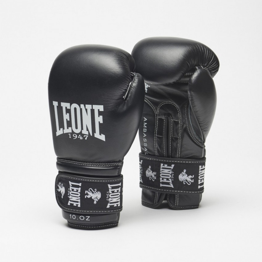 Боксерські рукавиці 16 унцій шкіра Leone Ambassador Black