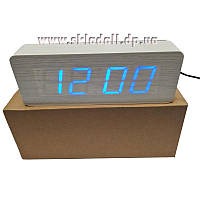 Часы VST-865-5 с синей подсветкой в виде деревянного бруска