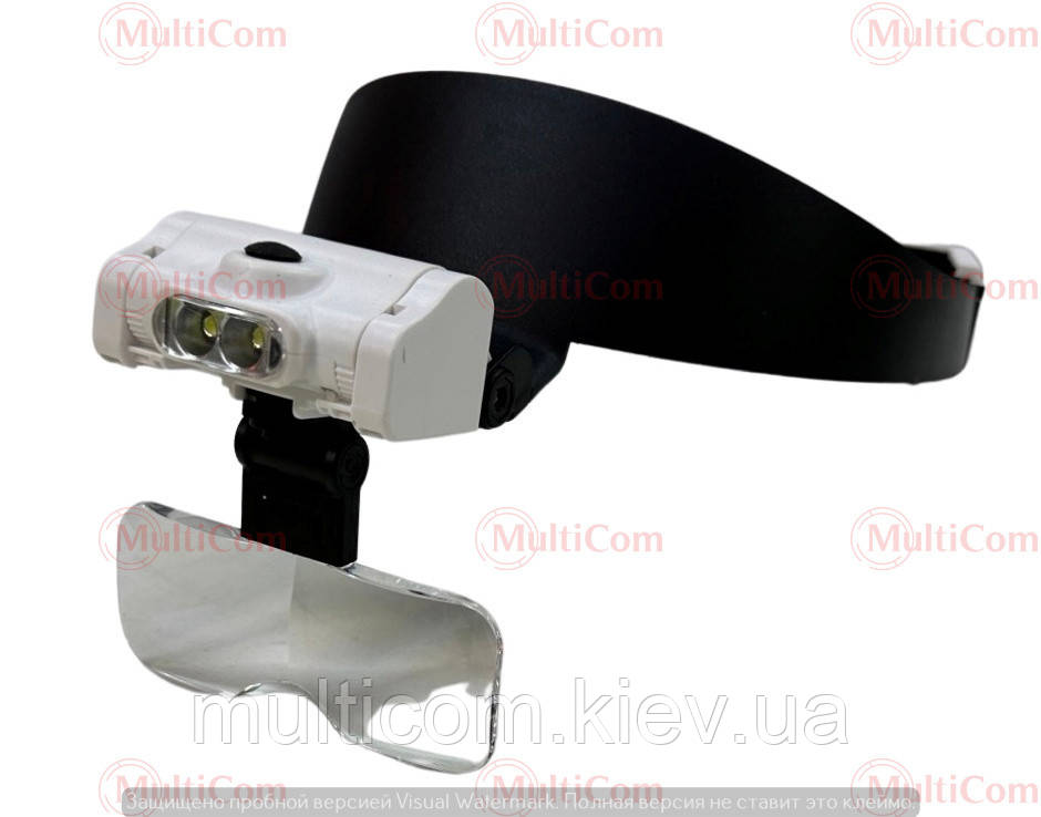 14-03-066. Лупа бінокуляр налобна, 5 змінних лінз, пластик: 1х; 1,5х; 2х; 2,5х; 3,5х, LED підсв., MG8200-J, фото 1