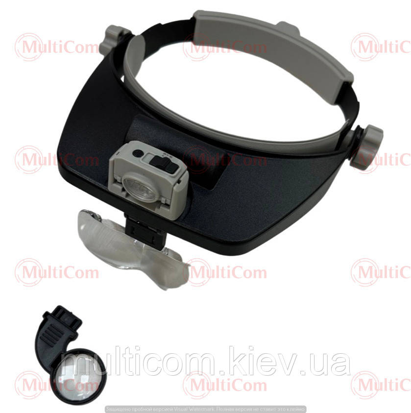 14-03-071. Лупа бінокуляр налобна, 6 змінних лінзи: 1х; 1,5х; 2х; 2,5 х; 3,5 х; 8x, LED підсв., MG81001RD, фото 1