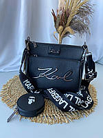 Женская сумочка через плечо Karl Lagerfeld, черная кожаная женская сумка Карл Лэйджерфелд