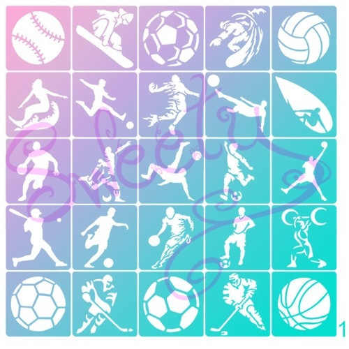 Трафарети Спорт клеєві 25 шт. для Блиск і Біоту 6х6 см, фото 1