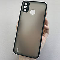 Чохол для Tecno Spark 6 Go (KE5) напівпрозорий матовий з кольоровими бортами на техно спарк 6 го чорний tcb