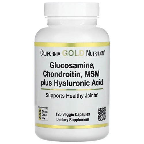 Для суглобів та зв'язок California Gold Nutrition Glucosamine Chondroitin MSM plus Hyaluronic Acid (120 капсул.), фото 1