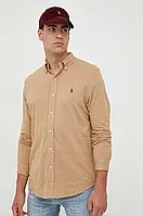 Urbanshop com ua Бавовняна сорочка Polo Ralph Lauren чоловіча колір бежевий regular комір button-down РОЗМІРИ