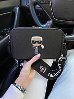 Женская сумка черная Karl Lagerfeld, женская сумочка через плечо кожаная Карл Лэйджерфелд