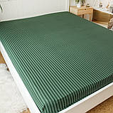 Велике натяжне простирадло на гумці 180х200х25 Ранфорс бавовна (10034) темно зелена в смужку, фото 2
