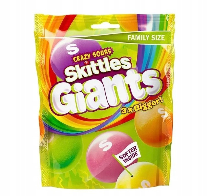 Драже Skittles Giants Vegan Chewy Sour Sweets Fruit 3X Bigger 141g, фото 1