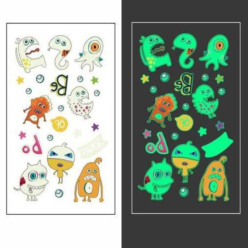 Стикер-тату Монстрики, що світяться Флеш тату, своєчасне татуювання 7х12см, фото 1