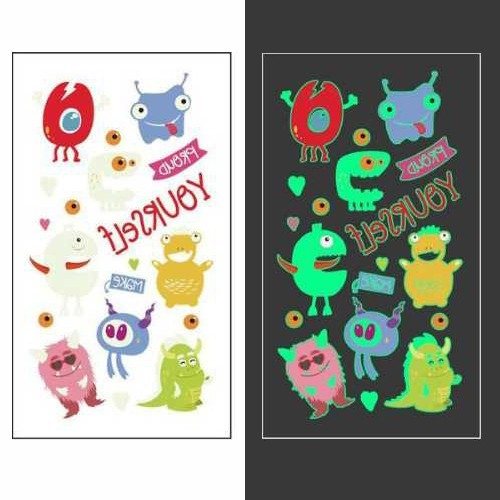 Стикер-тату Монстрики, що світяться Флеш тату, своєчасне татуювання 7х12см, фото 1