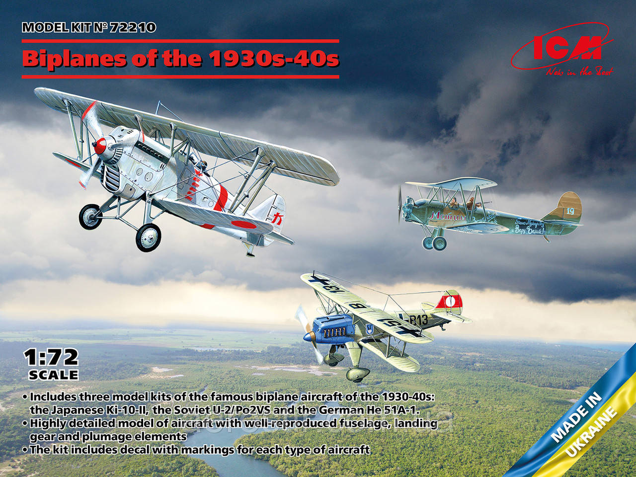 Біплани 1930-х і 1940-х років (Не-51А-1, Кі-10-II, У-2/По-2ВС) (3 моделі в наборі) 1/72 ICM 72210