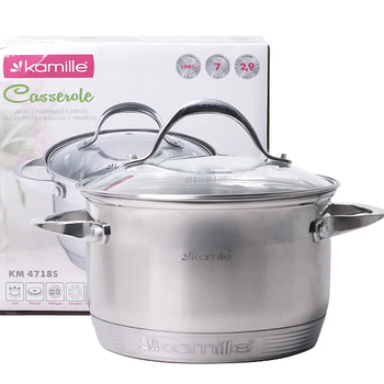 Каструля нержавіюча сталь 2,9л з кришкою 7-шарове дно 4718S KAMILLE