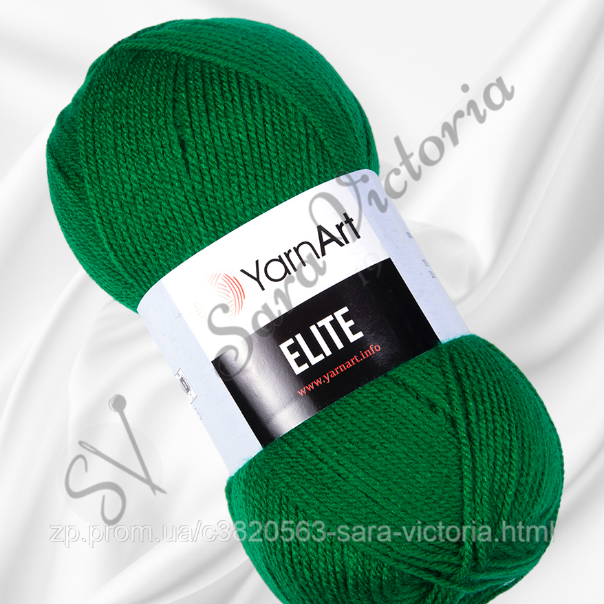 Акрилова пряжа зелена YarnArt Elite (ярнарт еліт) 846 зелена трава, фото 1