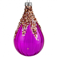 Стеклянный елочный шар фиолетовый украшенный бисером 15 см (уп.- 6 шт.)