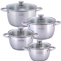 Набір каструль 8 предметів (каструлі 1,5/2/3/5л) нержавіюча сталь порожнисті ручки 4904 KAMILLE, фото 2