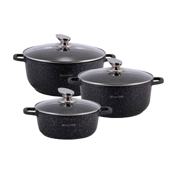 Набір каструль 7 предметів (каструлі d20см-2,3л/d24см-4,5л/28см-6,5л + прихватки) 4430 KAMILLE