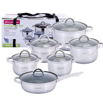 Набір каструль 12 предметів (ківш 1,8л/сковорідка d24см/каструлі 1,8/2,5/3,8/5,8л) 5634S KAMILLE