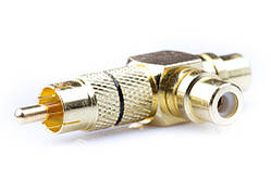 Перехідник шт. RCA - 2 гн. RCA кутовий, метал