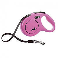 Поводок рулетка для собак розовый Flexi New Classic M 5 метров до 25 кг. ленточный Поводки для собак