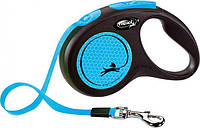Поводок-рулетка Flexi Neon S Лента 5 м 15 кг Синий