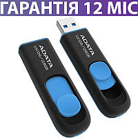 Флешка 128 ГБ USB 3.2 ADATA AUV128, черная/синяя, с выдвижным разъемом (слайдер), usb флеш накопитель