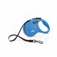 Поводок-рулетка Flexi New Classic S для собак до 15 кг, 5 м, лента, синяя